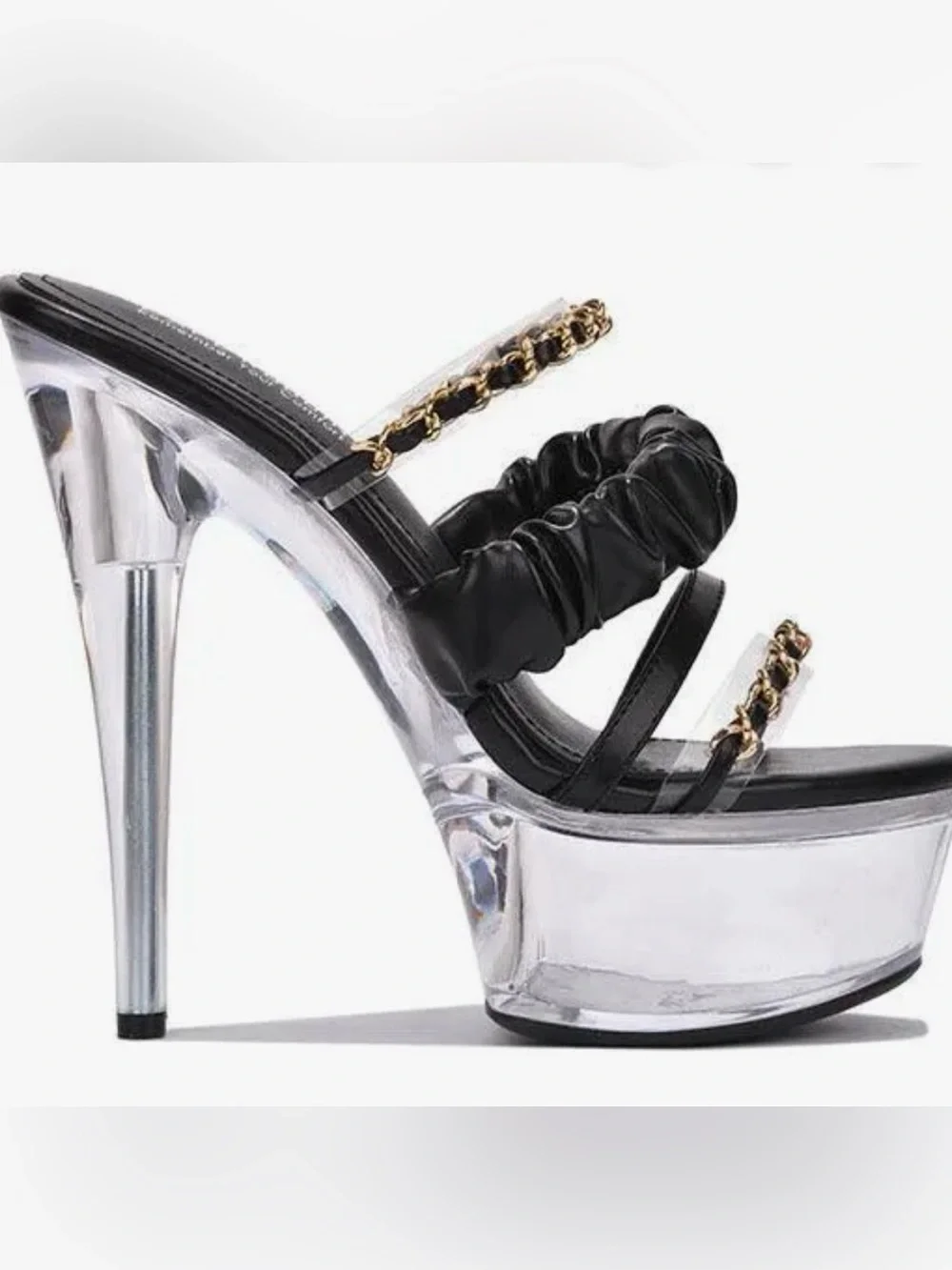 Cape Robbin Black and Gold Clear Platform Sandals